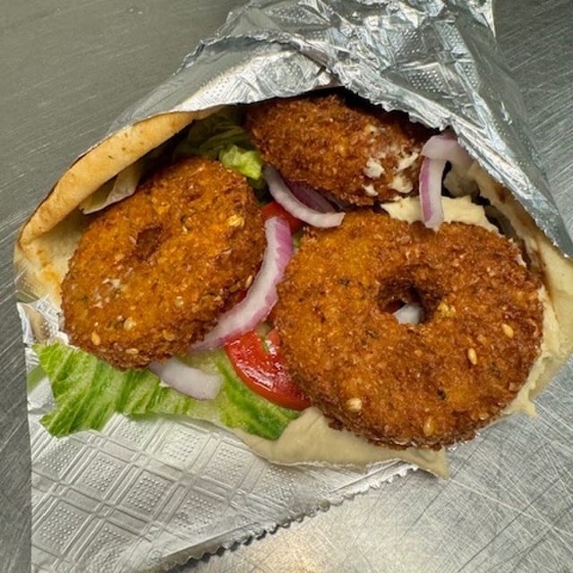 Falafel on Pita with Feta Cheese.