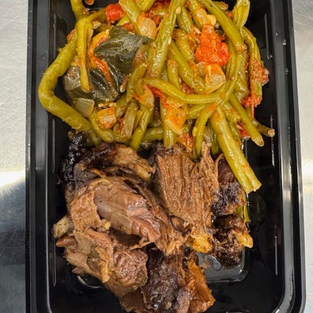 Lamb Specialty with Orzo and Green Beans.
